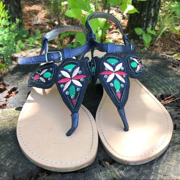 Yellow Box Shoes Yellow Box Sandals Embroidered 55 Dark Blue Thong Flats Poshmark